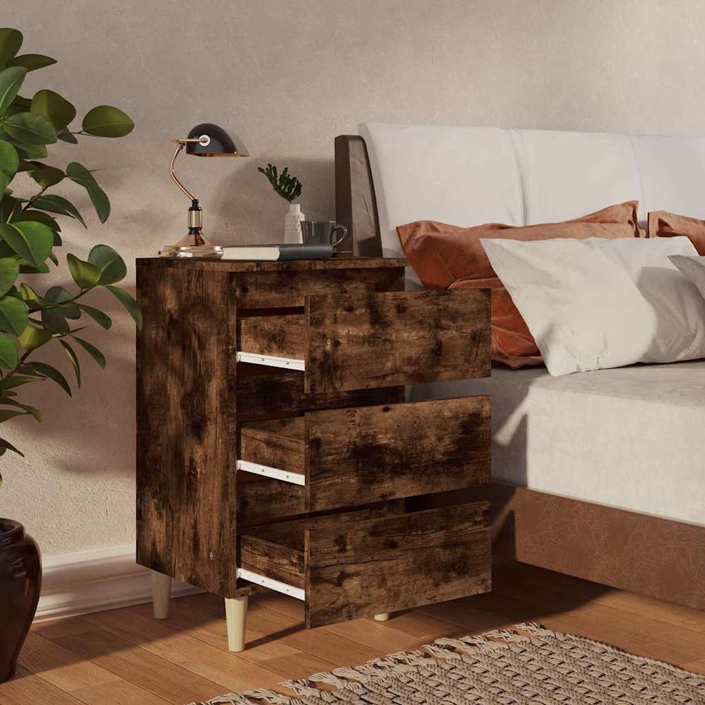 813135 vidaXL Bed Cabinets with Solid Wood Legs 2 pcs Smoked Oak 40x35x69 cm 3