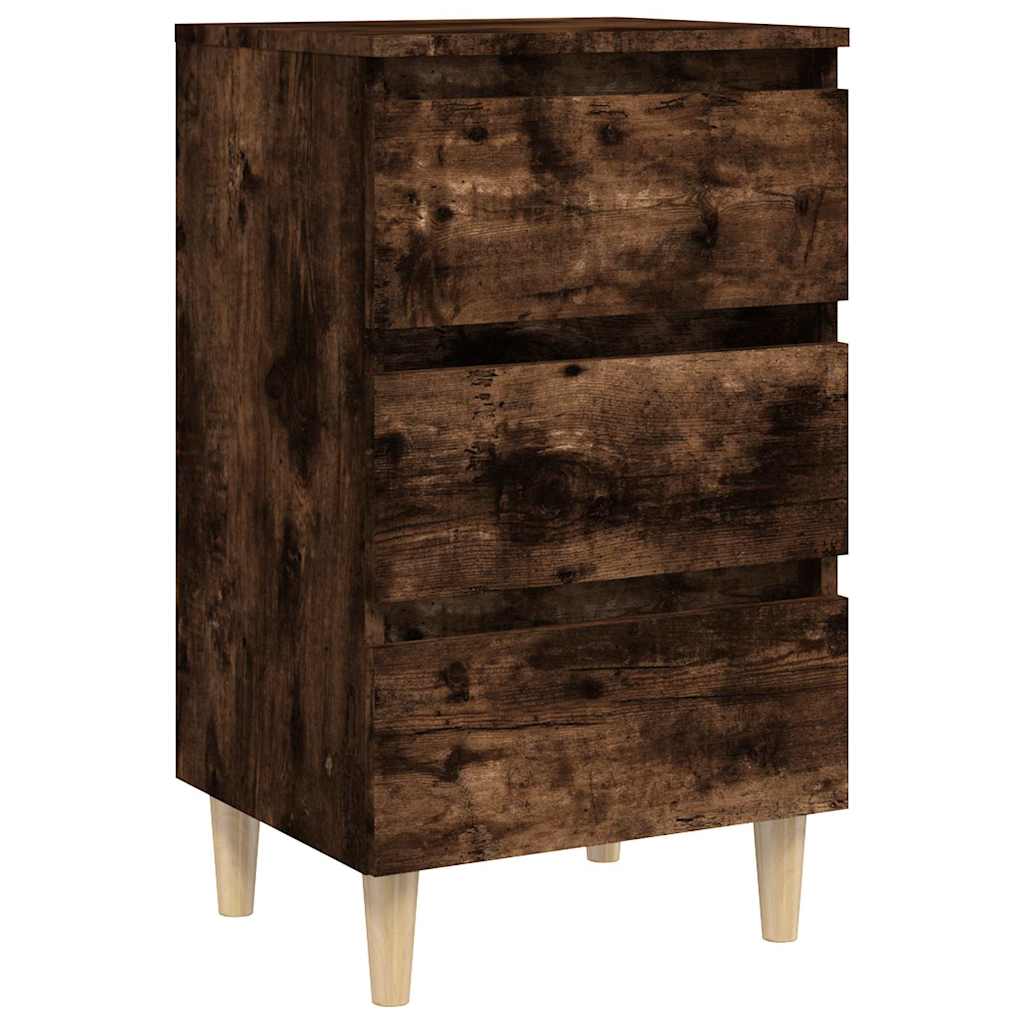 813135 vidaXL Bed Cabinets with Solid Wood Legs 2 pcs Smoked Oak 40x35x69 cm 4