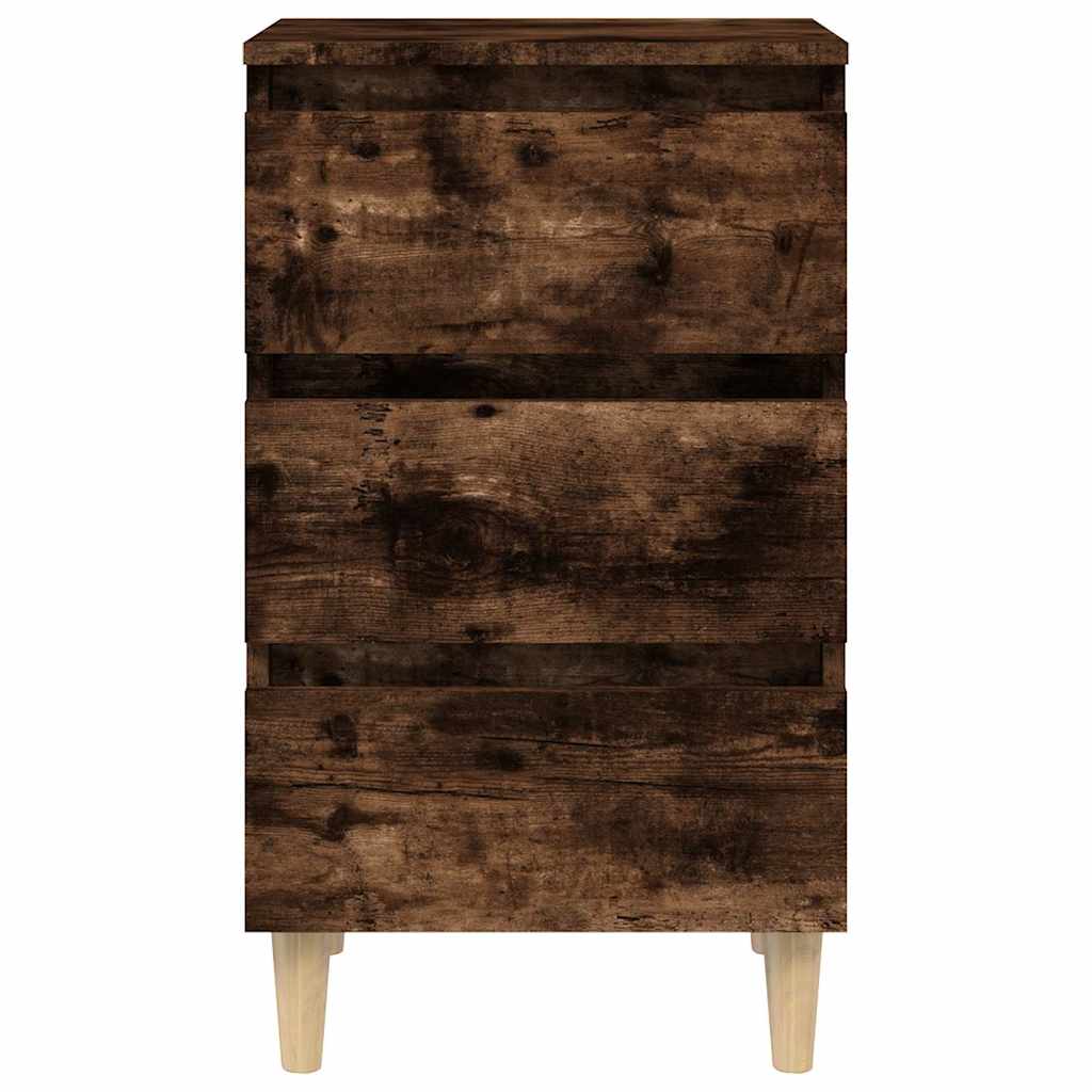 813135 vidaXL Bed Cabinets with Solid Wood Legs 2 pcs Smoked Oak 40x35x69 cm 5