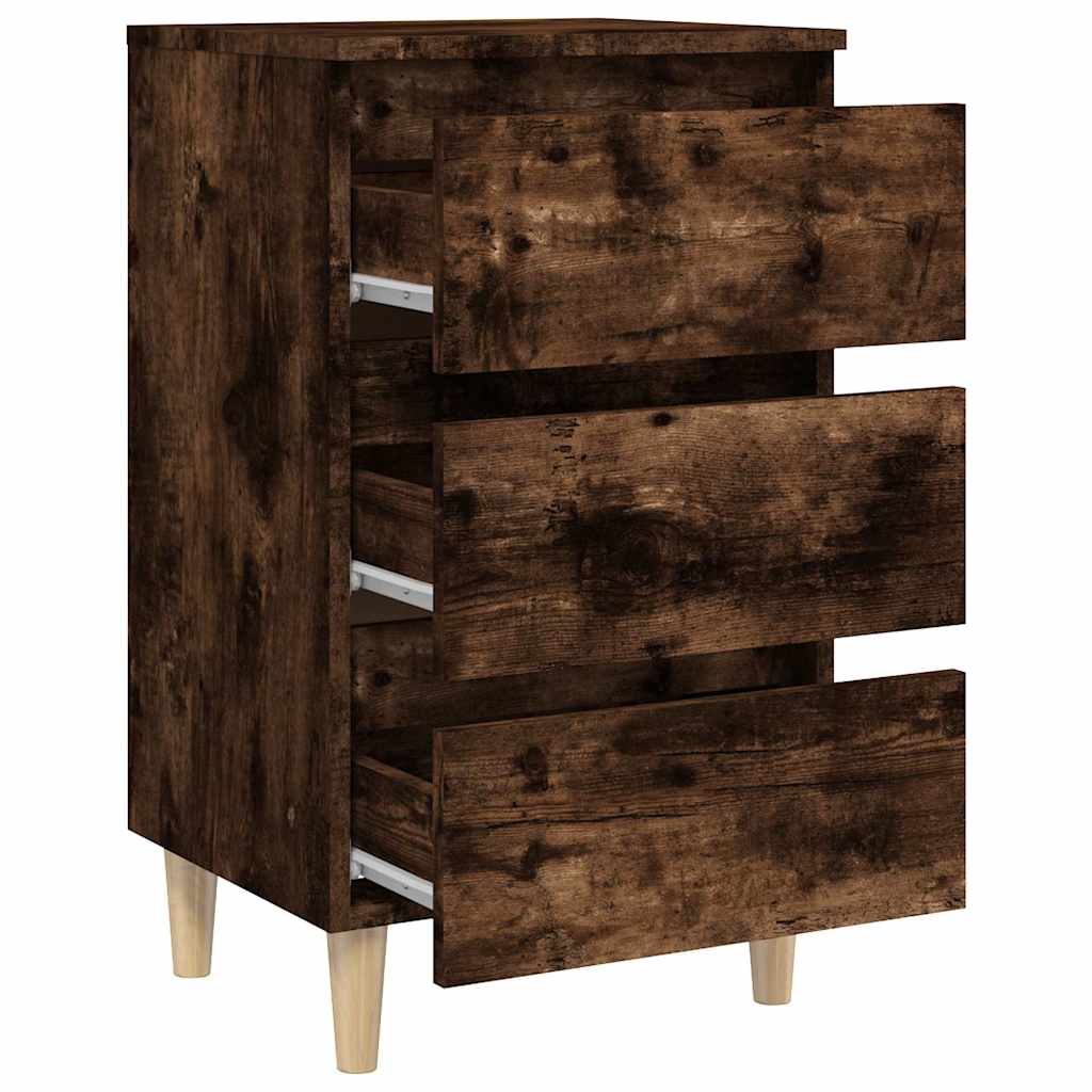 813135 vidaXL Bed Cabinets with Solid Wood Legs 2 pcs Smoked Oak 40x35x69 cm 6
