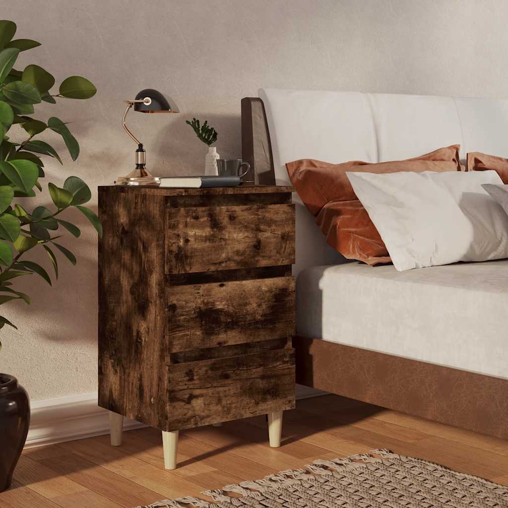 813135 vidaXL Bed Cabinets with Solid Wood Legs 2 pcs Smoked Oak 40x35x69 cm 1