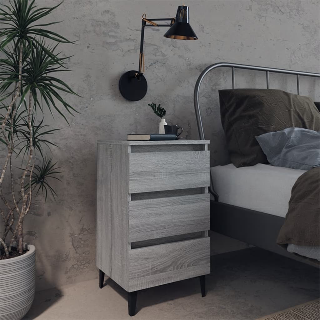 813142 vidaXL Bed Cabinet with Metal Legs Grey Sonoma 40x35x69 cm 1