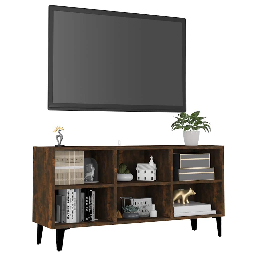 vidaXL TV Cabinet with Metal Legs Smoked Oak 103.5x30x50 cm 3