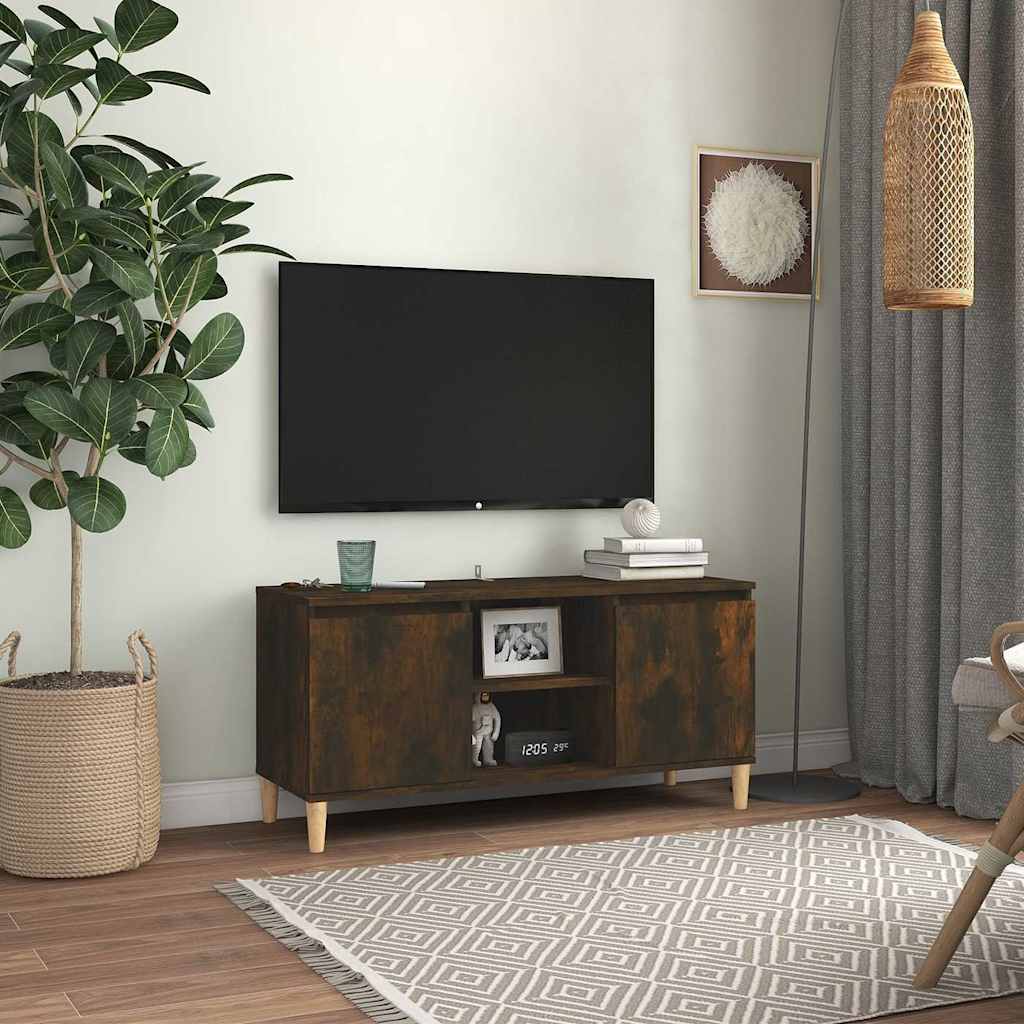 vidaXL TV Cabinet | Smoked Oak | Engineered Wood, Solid Eucalyptus Wood | Medium 1
