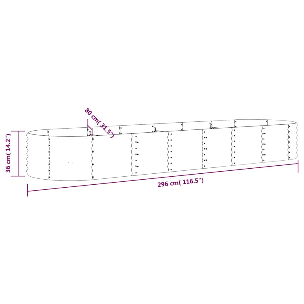 vidaXL Garden Raised Bed Galvanised Steel 296x80x36 cm Grey 6