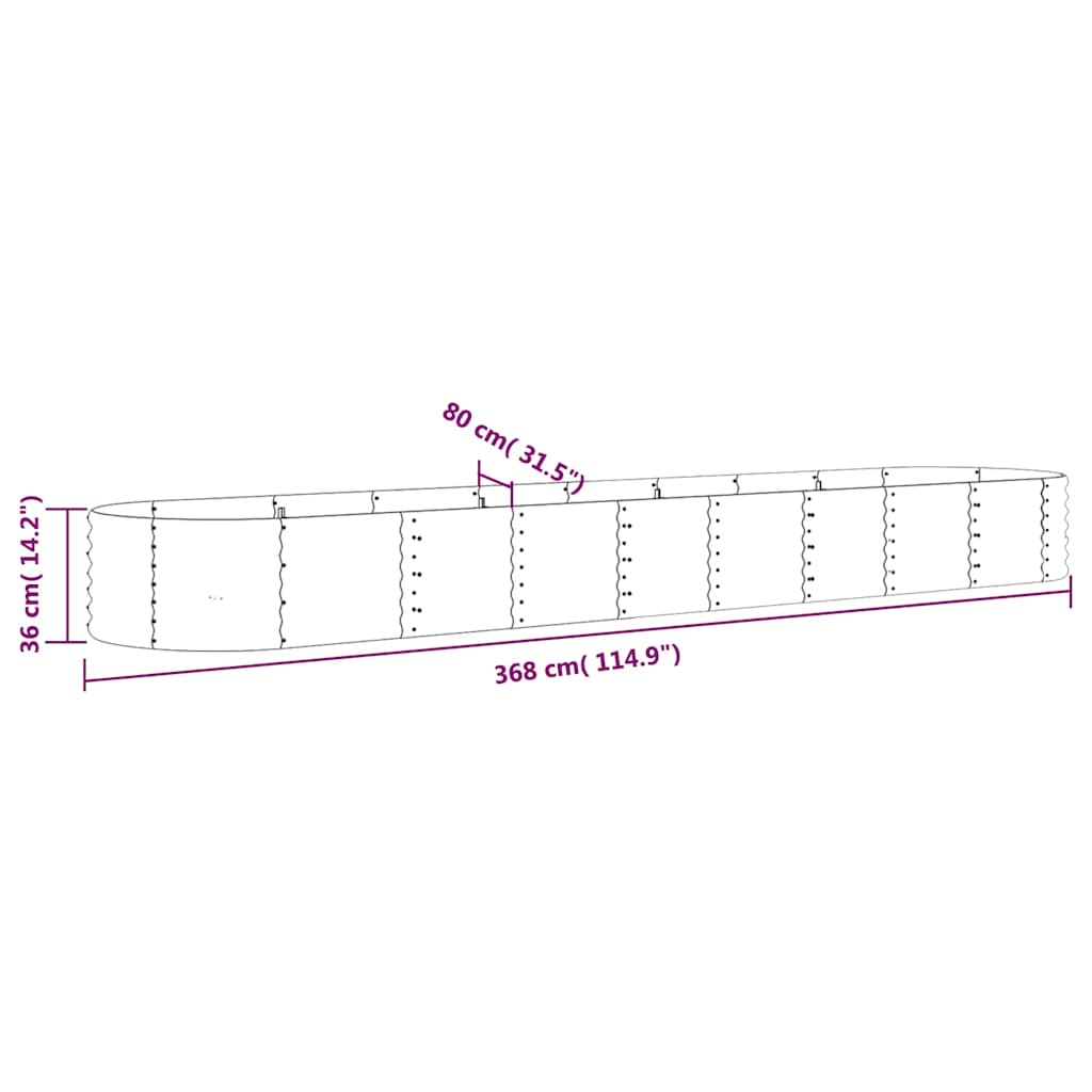vidaXL Garden Raised Bed Galvanised Steel 368x80x36 cm Brown 6