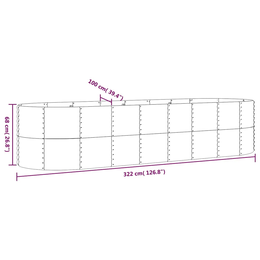 Garden Raised Bed Galvanised Steel Depth 100 cm Silver 322 cm