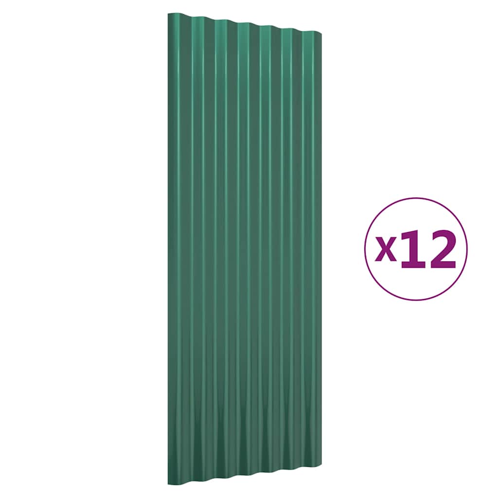 vidaXL Roof Panels 12 pcs Galvanised Steel Green 100x36 cm 2