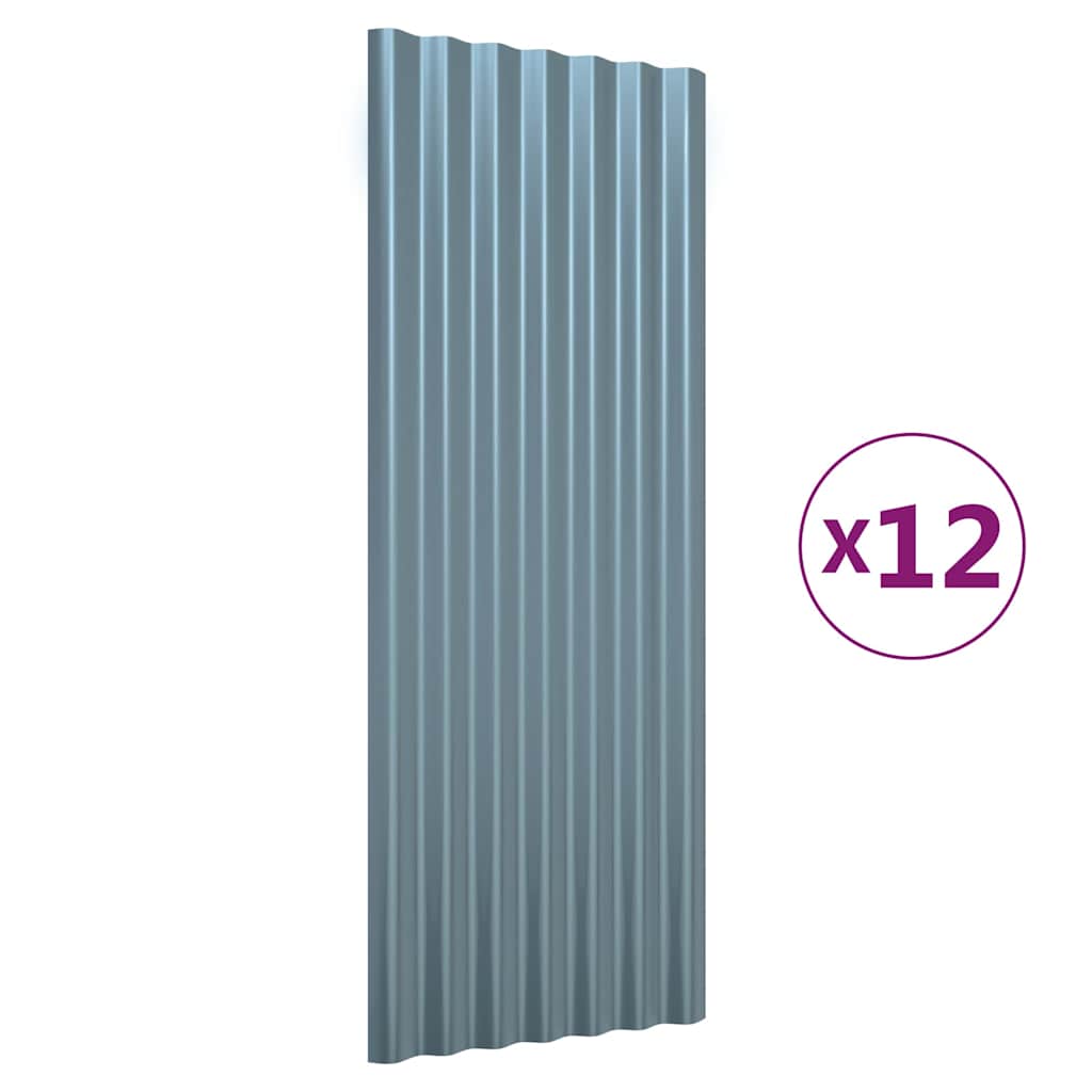 vidaXL Roof Panels 12 pcs Galvanised Steel Grey 100x36 cm 2