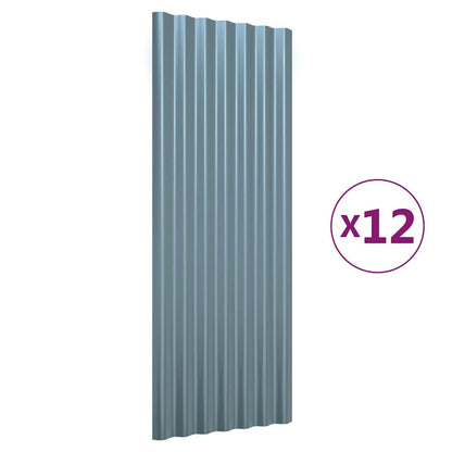 vidaXL Roof Panels 12 pcs Galvanised Steel Grey 100x36 cm 2