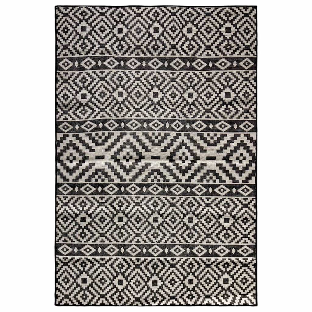 vidaXL Outdoor Flatweave Rug 160x230 cm Black Stripes 1