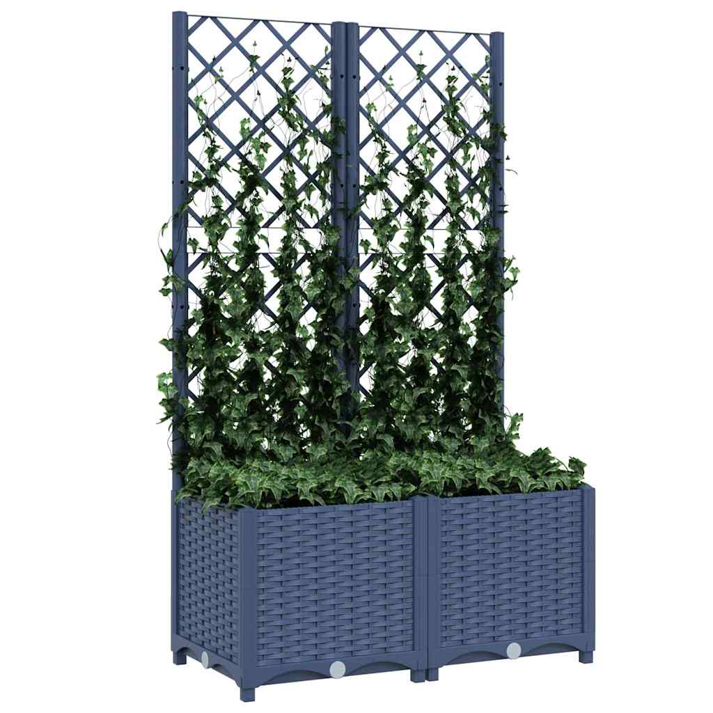 Garden Planter with Trellis PP without wheels Height 136 cm Width 80 cm Blue grey
