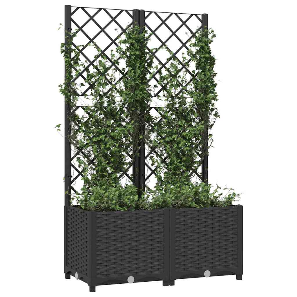 Garden Planter with Trellis PP without wheels Height 136 cm Width 80 cm Black
