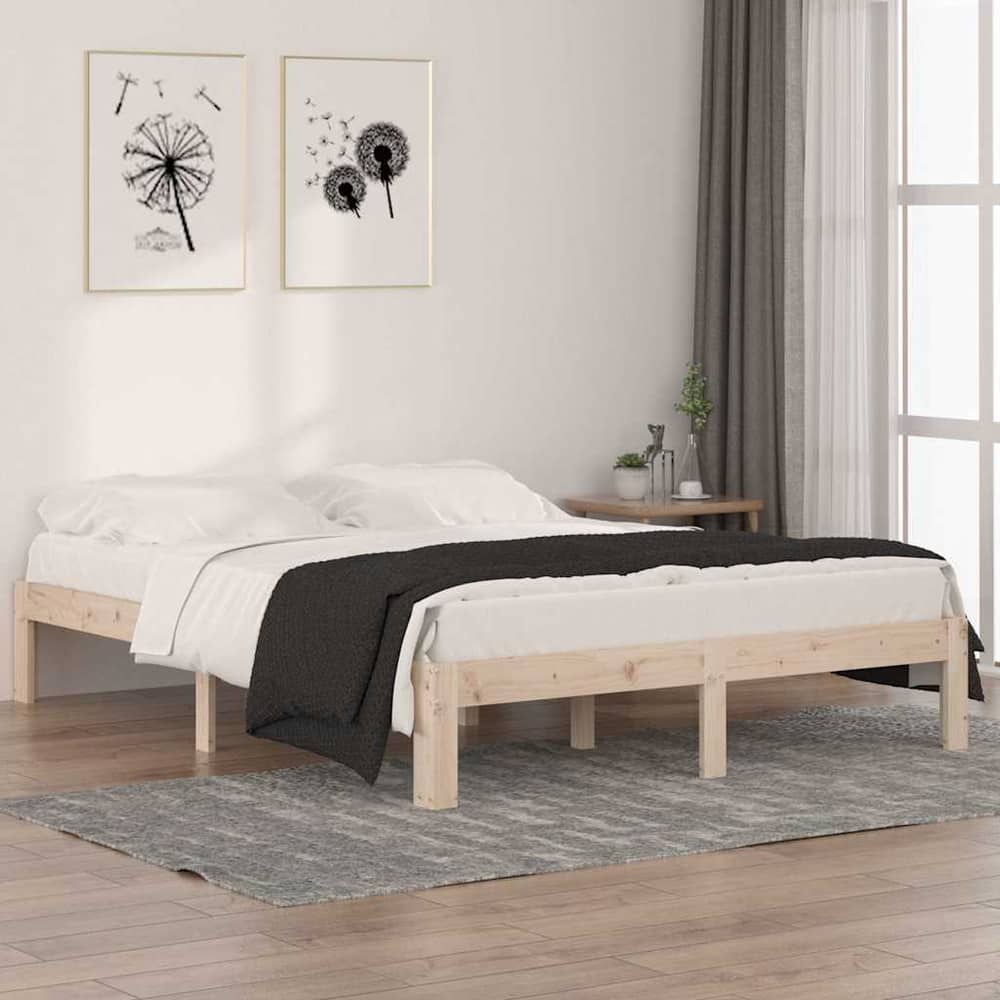 Bed Frame without Mattress Solid Wood Pine Natural 5ft king size