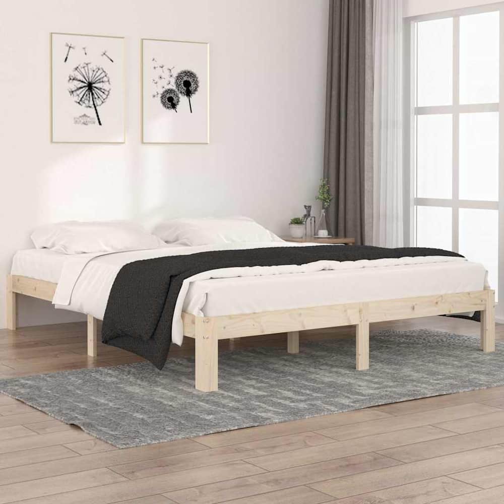 Bed Frame without Mattress Solid Wood Pine Natural 160 x 200 cm