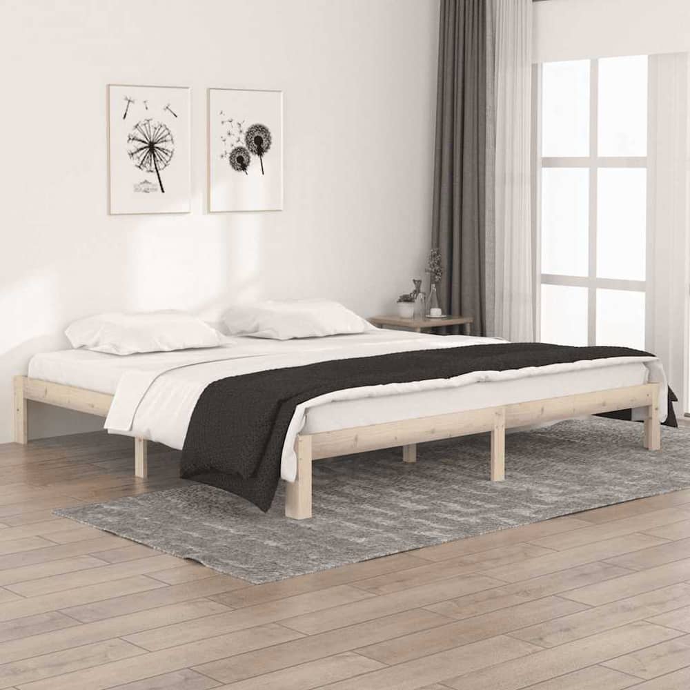 Bed Frame without Mattress Solid Wood Pine Natural 200 x 200 cm