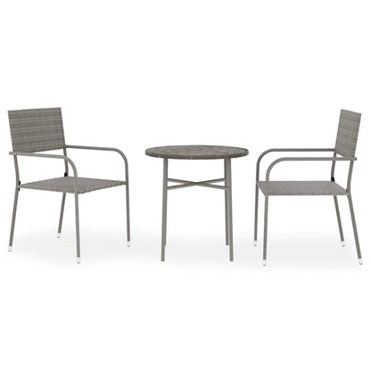 vidaXL 3 Piece Garden Dining Set Poly Rattan Grey 2