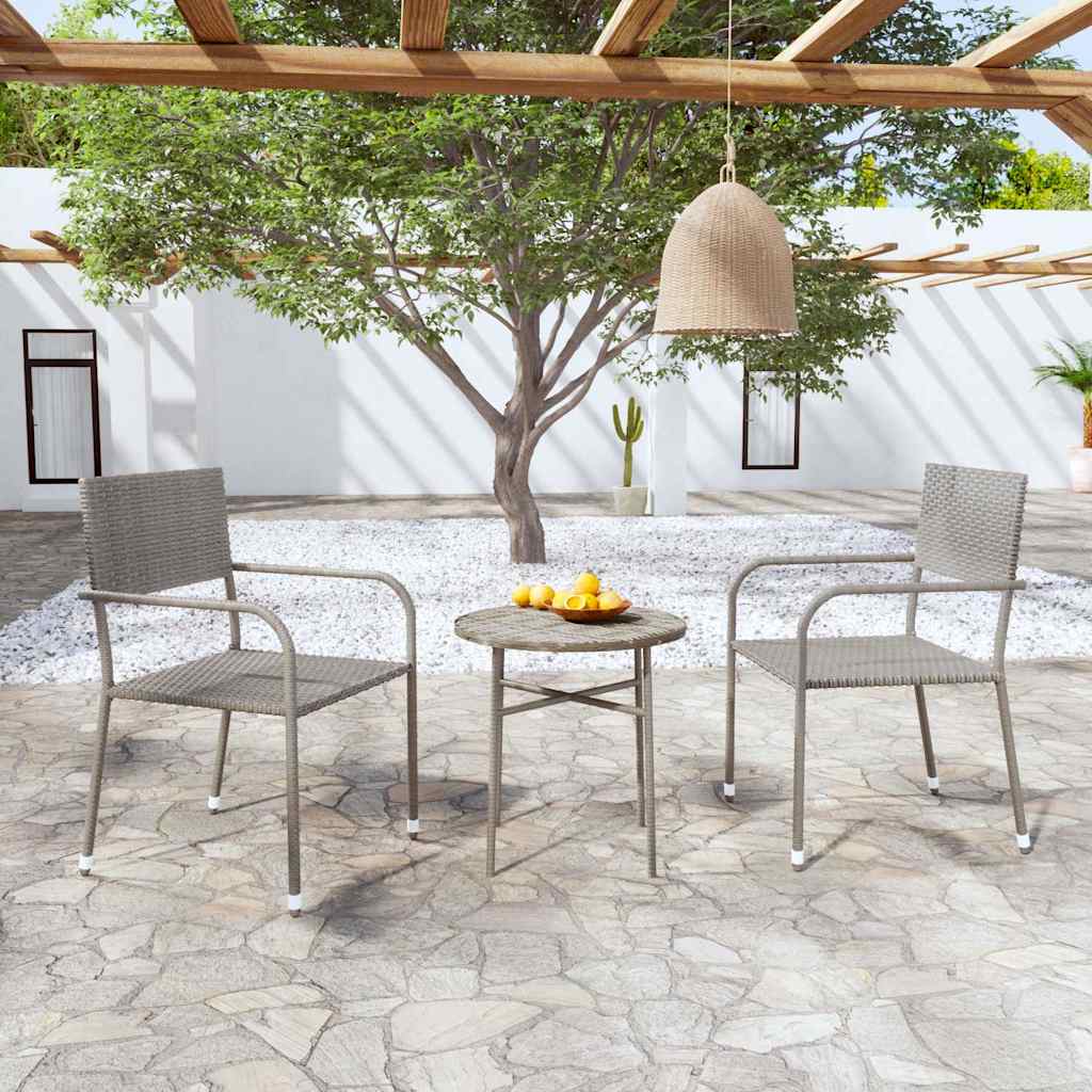 vidaXL 3 Piece Garden Dining Set Poly Rattan Grey 1