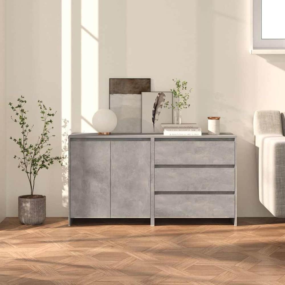 2 Piece Sideboard Engineered Wood Concrete grey