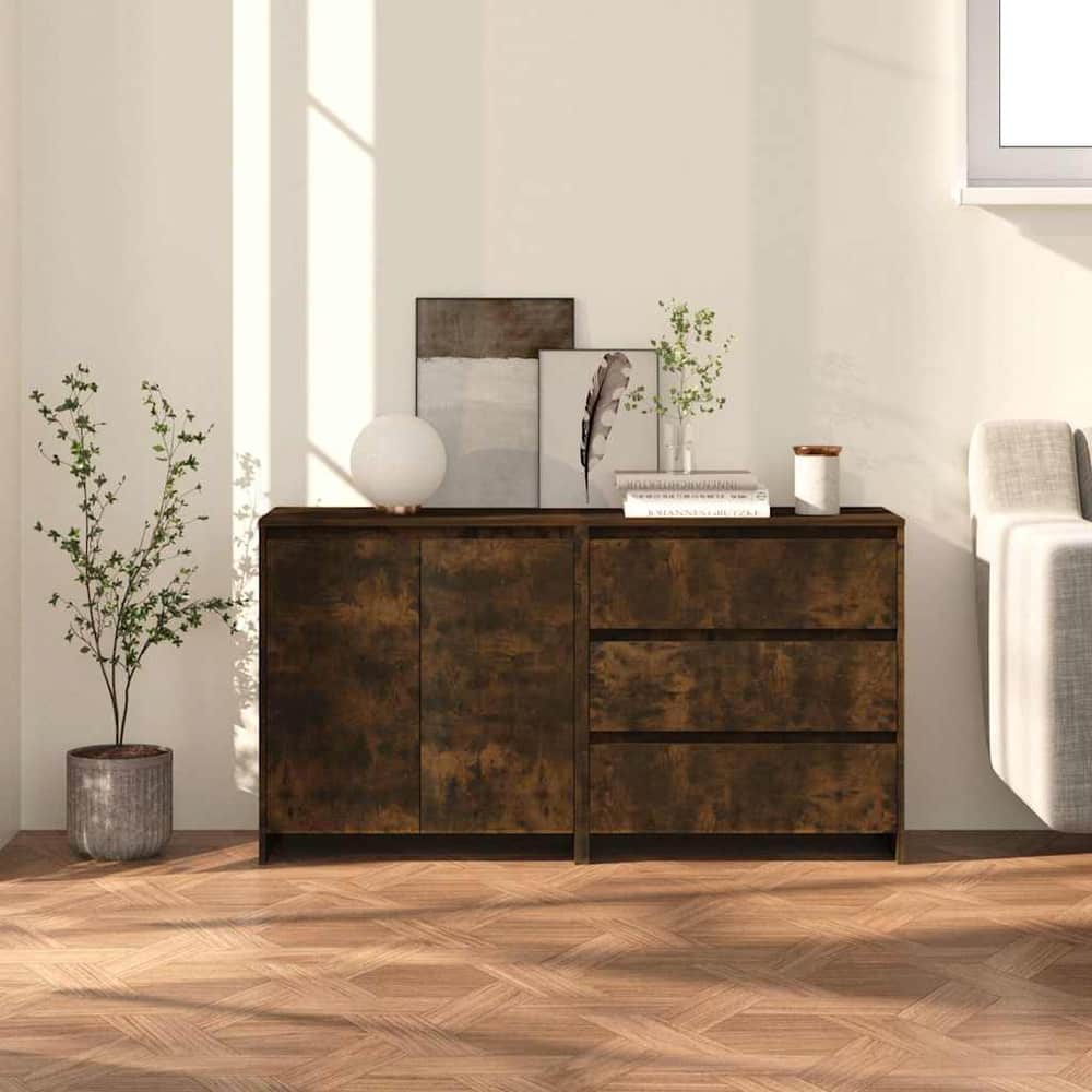2 Piece Sideboard Engineered Wood Smoked oak