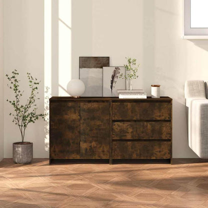 2 Piece Sideboard Engineered Wood Smoked oak