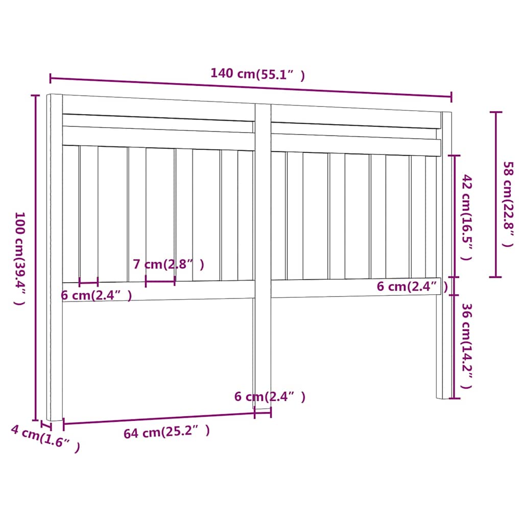 814090 vidaXL Bed Headboard White 140x4x100 cm Solid Wood Pine 5