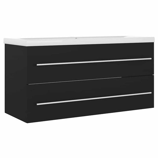Sink Cabinet with Built-in Basin Engineered Wood without Faucet Black 100 x 38.5 x 48 cm