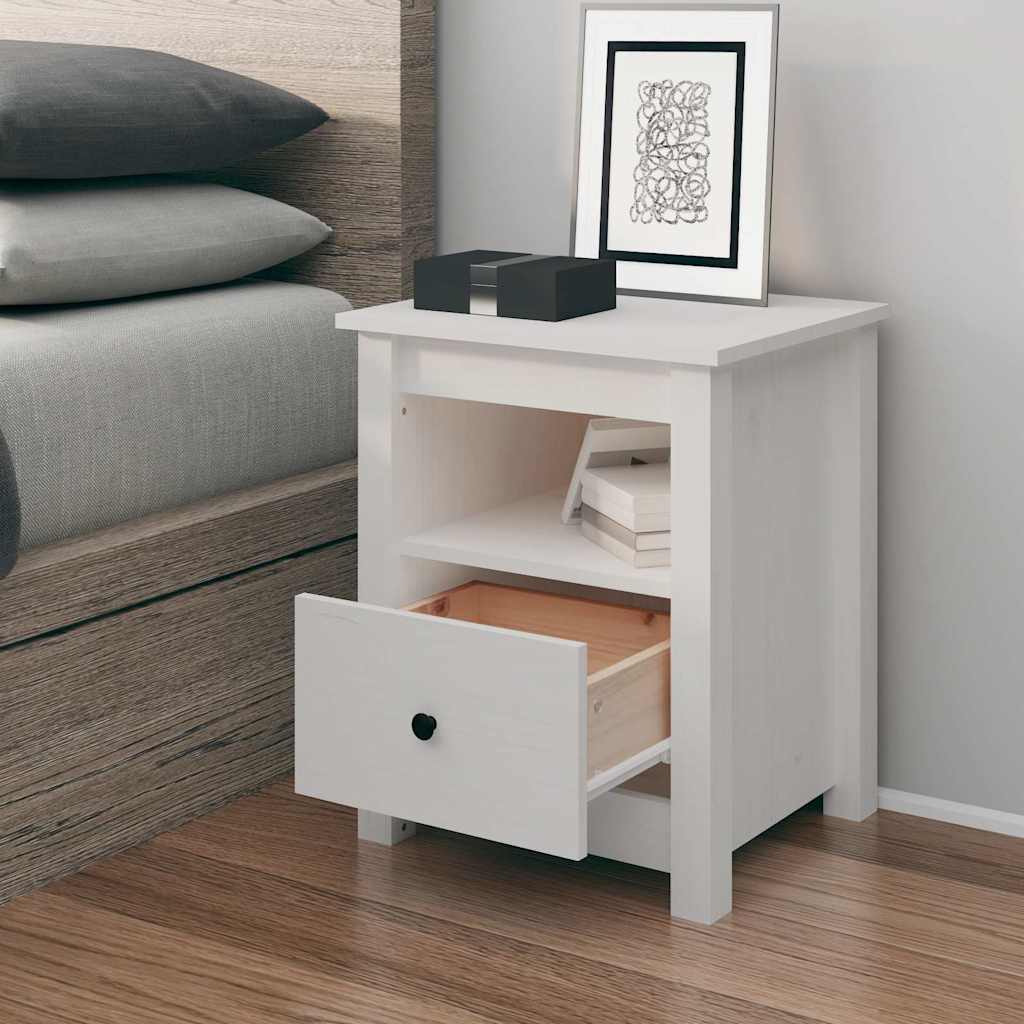 vidaXL Bedside Cabinet | White | Solid pine wood | Medium | Bedside Cabinet 1