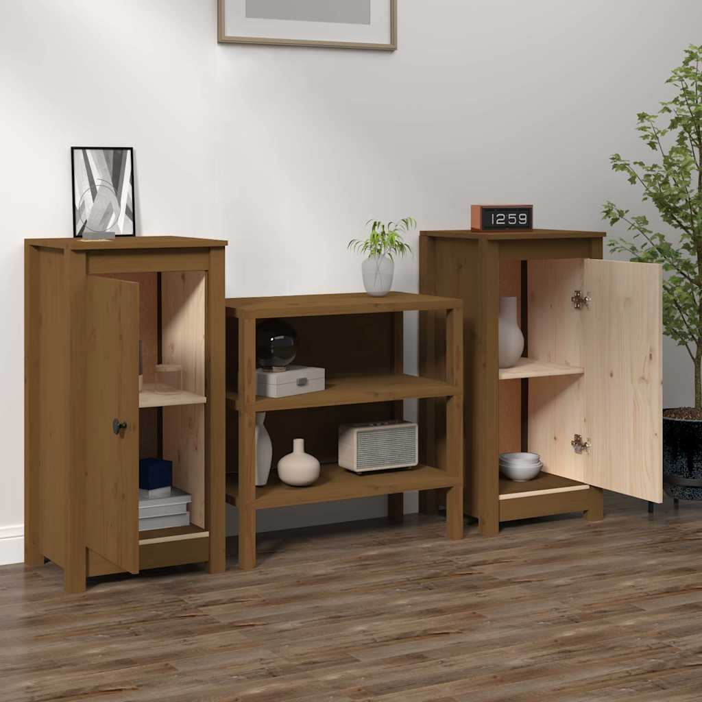 vidaXL Sideboards 2 pcs Honey Brown 39x35x80 cm Solid Wood Pine 4