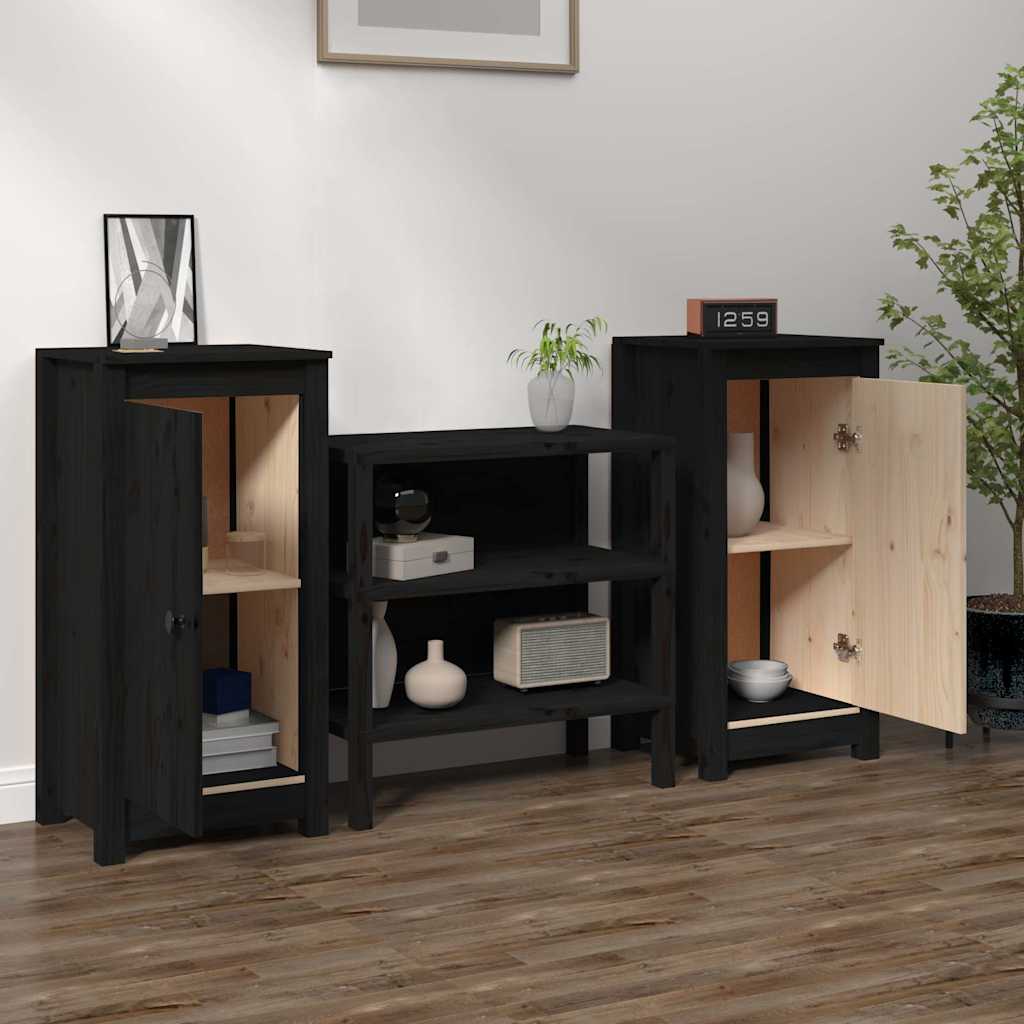 vidaXL Sideboards 2 pcs Black 39x35x80 cm Solid Wood Pine 3