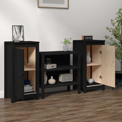 vidaXL Sideboards 2 pcs Black 39x35x80 cm Solid Wood Pine 3