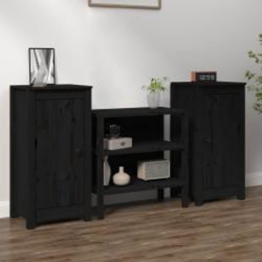 vidaXL Sideboards 2 pcs Black 39x35x80 cm Solid Wood Pine 1