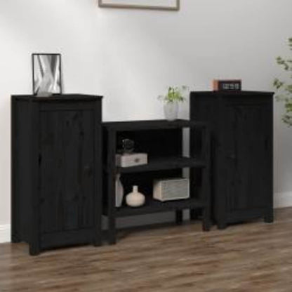 vidaXL Sideboards 2 pcs Black 39x35x80 cm Solid Wood Pine 1