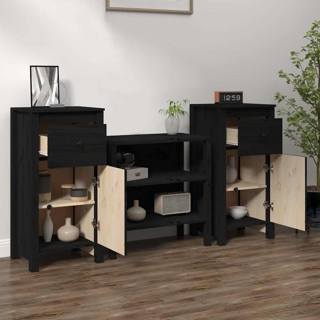 vidaXL Sideboards 2 pcs Black 40x35x80 cm Solid Wood Pine 3