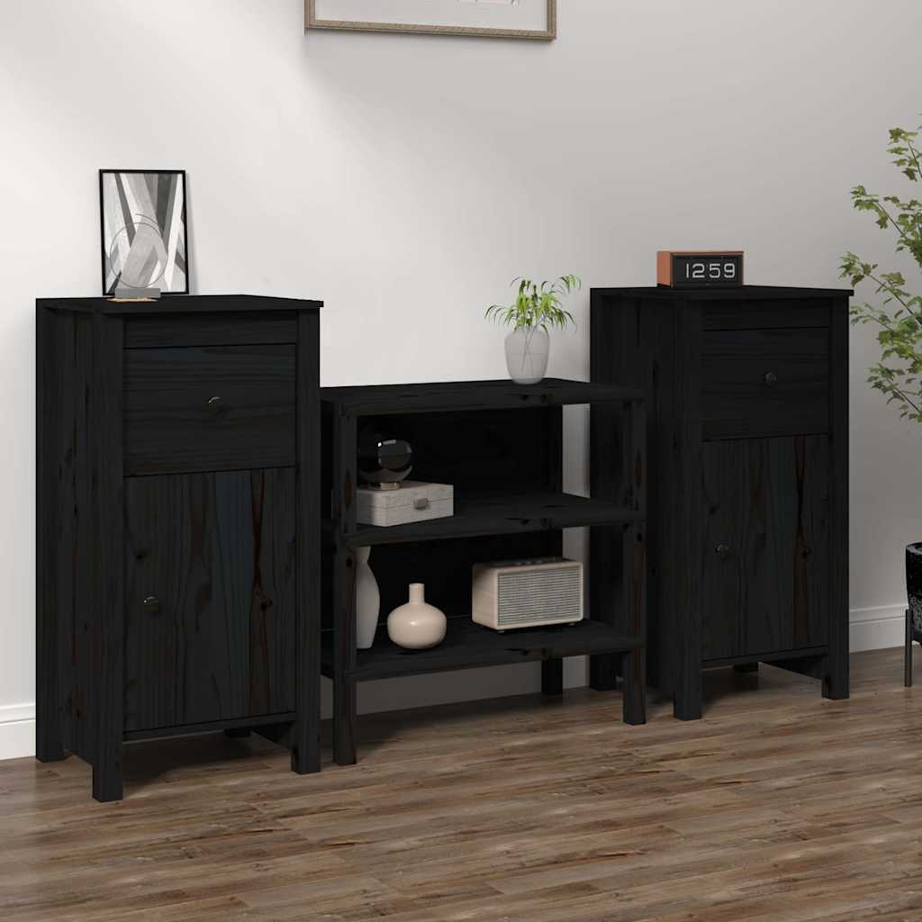 vidaXL Sideboards 2 pcs Black 40x35x80 cm Solid Wood Pine 1