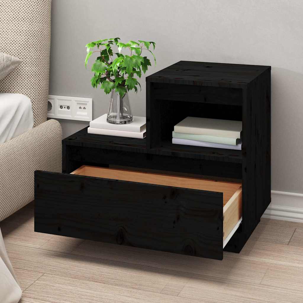 vidaXL Bedside Cabinets 2 pcs Black 60x34x51 cm Solid Wood Pine 4