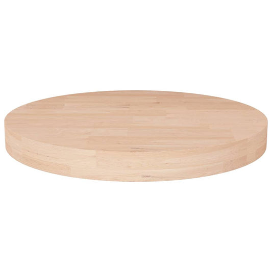 vidaXL Round Table Top Untreated Solid Wood Oak, a circular wooden surface with a light wood grain pattern