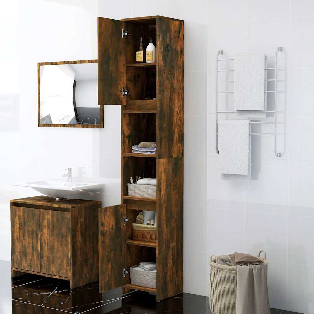 vidaXL Bathroom Cabinet Smoked Oak 30x30x183.5 cm Engineered Wood 3