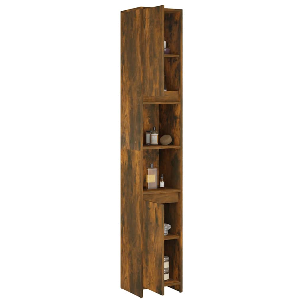 vidaXL Bathroom Cabinet Smoked Oak 30x30x183.5 cm Engineered Wood 4