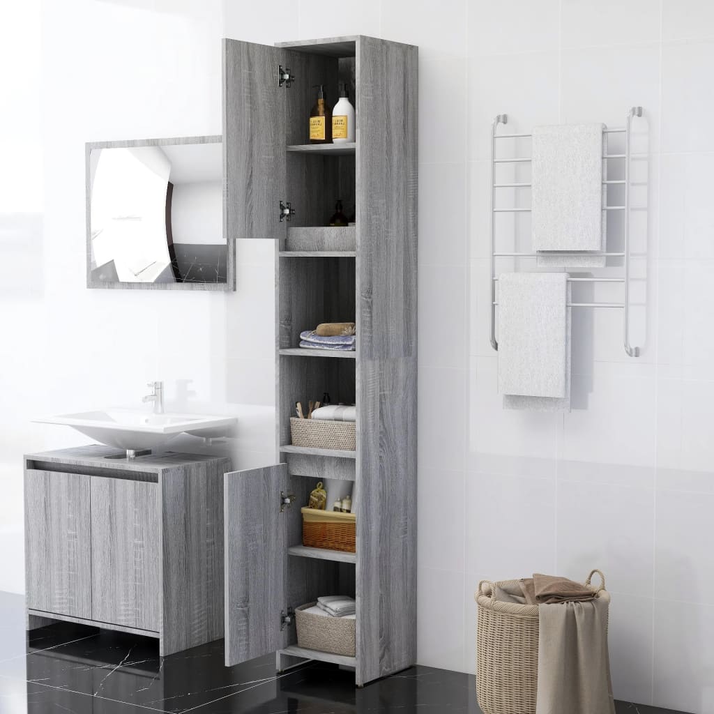 vidaXL Bathroom Cabinet Grey Sonoma 30x30x183.5 cm Engineered Wood 3