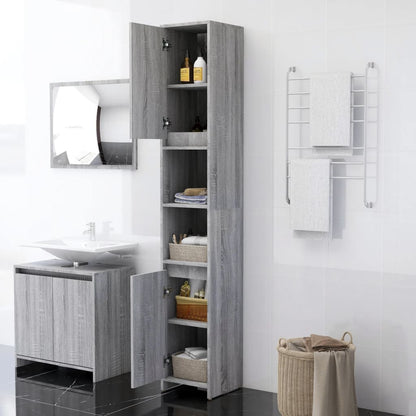 vidaXL Bathroom Cabinet Grey Sonoma 30x30x183.5 cm Engineered Wood 3