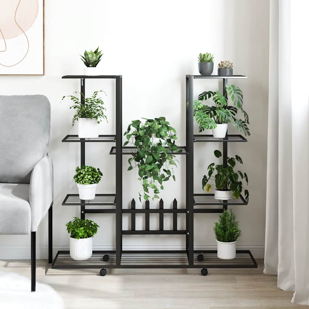 vidaXL Flower Stand | Black | Powder-coated iron | 94.5x24.5x91.5 cm | Rollable 3