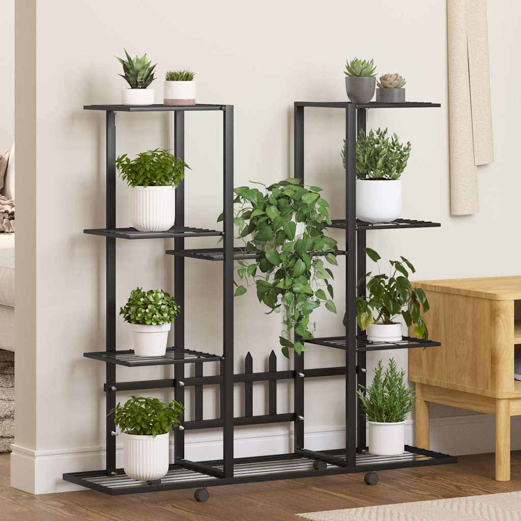 vidaXL Flower Stand | Black | Powder-coated iron | 94.5x24.5x91.5 cm | Rollable 1