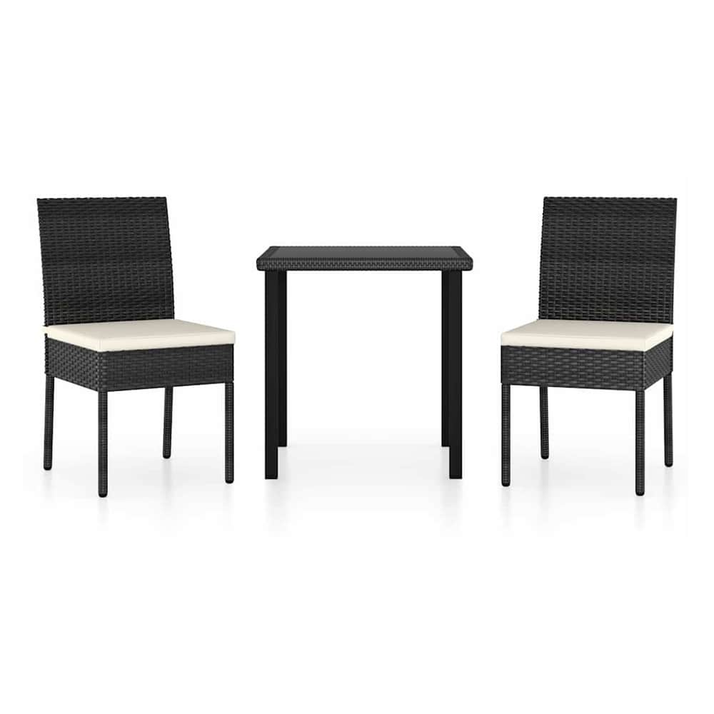 5 Piece Outdoor Dining Set with Cushions Poly Rattan Black 70 cm table length 2