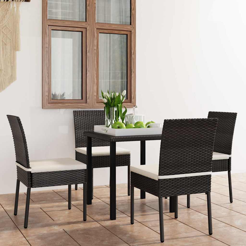 5 Piece Outdoor Dining Set with Cushions Poly Rattan Black 70 cm table length 4