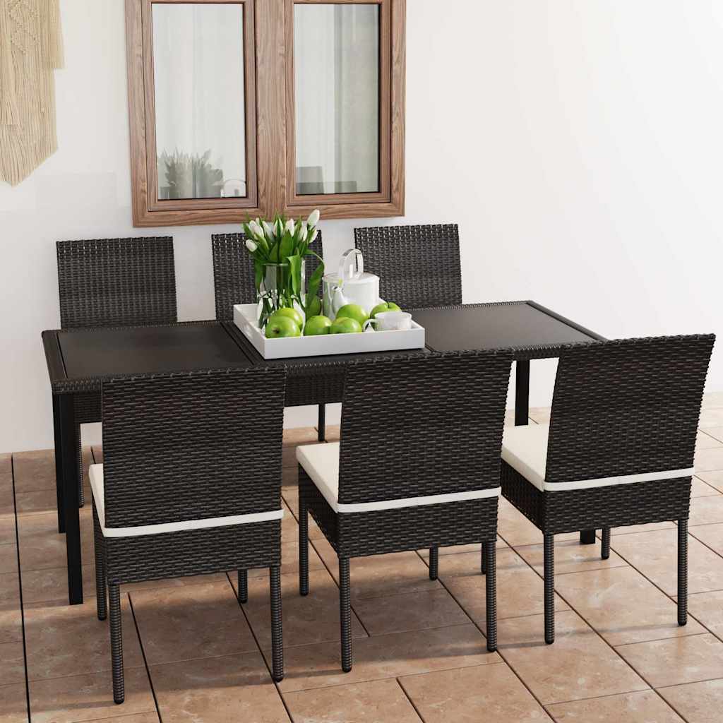5 Piece Outdoor Dining Set with Cushions Poly Rattan Black 180 cm table length 6