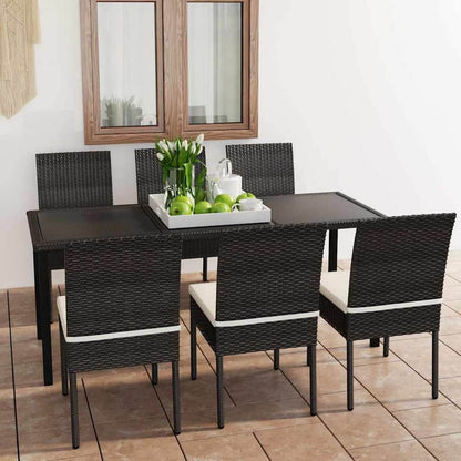 5 Piece Outdoor Dining Set with Cushions Poly Rattan Black 180 cm table length 6