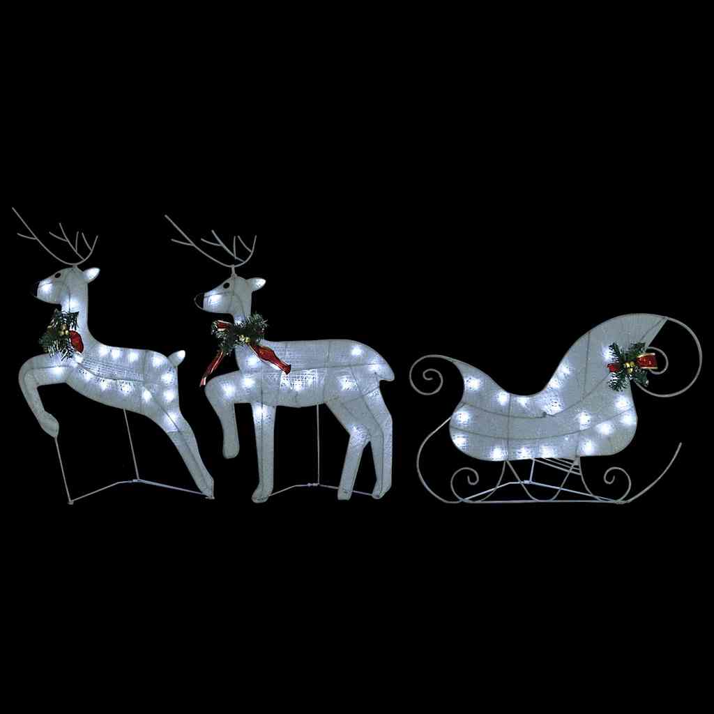 vidaXL Reindeer And Sleigh Christmas Decoration | Set of 4 | White | Mesh, Metal 3