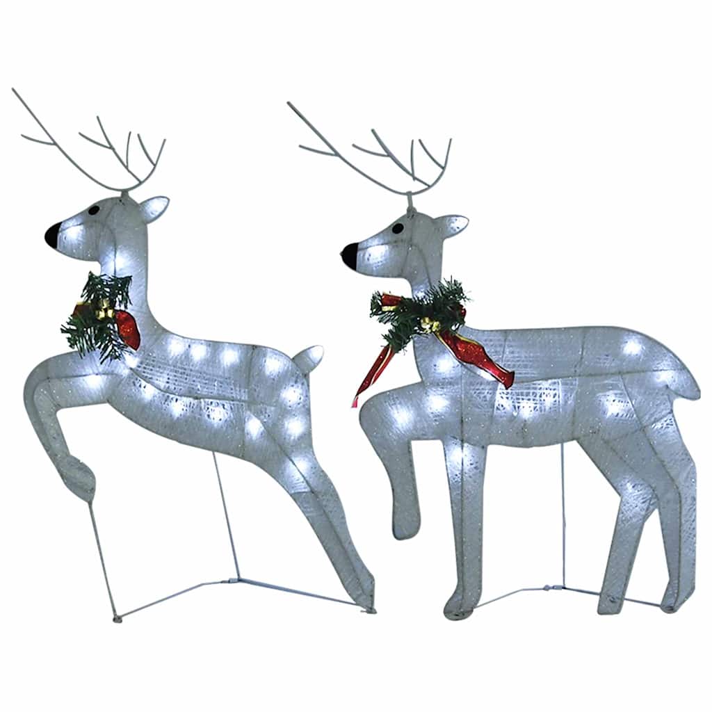 vidaXL Reindeer And Sleigh Christmas Decoration | Set of 4 | White | Mesh, Metal 6