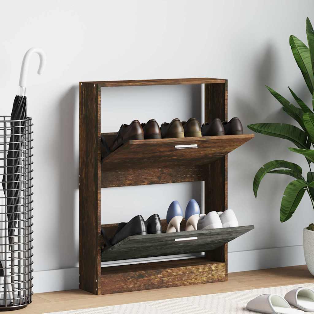 vidaXL Shoe Cabinet Smoked Oak 59x17x81 cm Engineered Wood 1